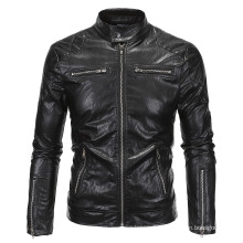 Standard up Collar Man′s Fashion Leather Jacket for Spring and Autumn